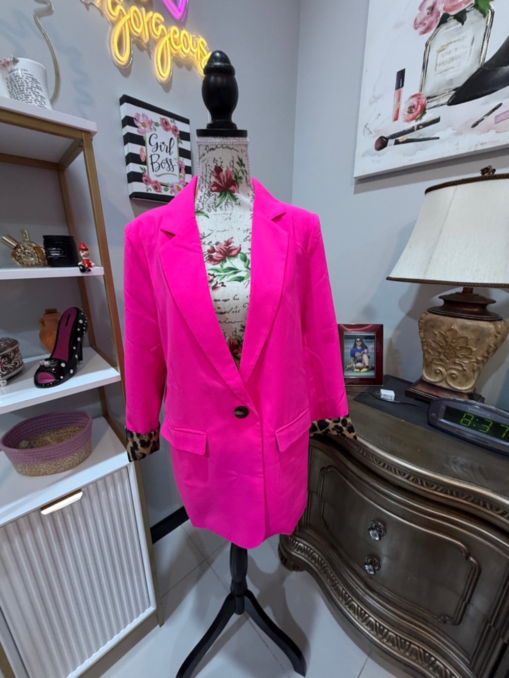 JODIFL Hot Pink Blazer with Leopard Cuff Accent - Picture 9 of 16